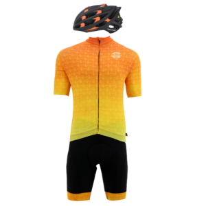 Road Helmet + Jersey + BIB Shorts from Heartbeat Orange Fade